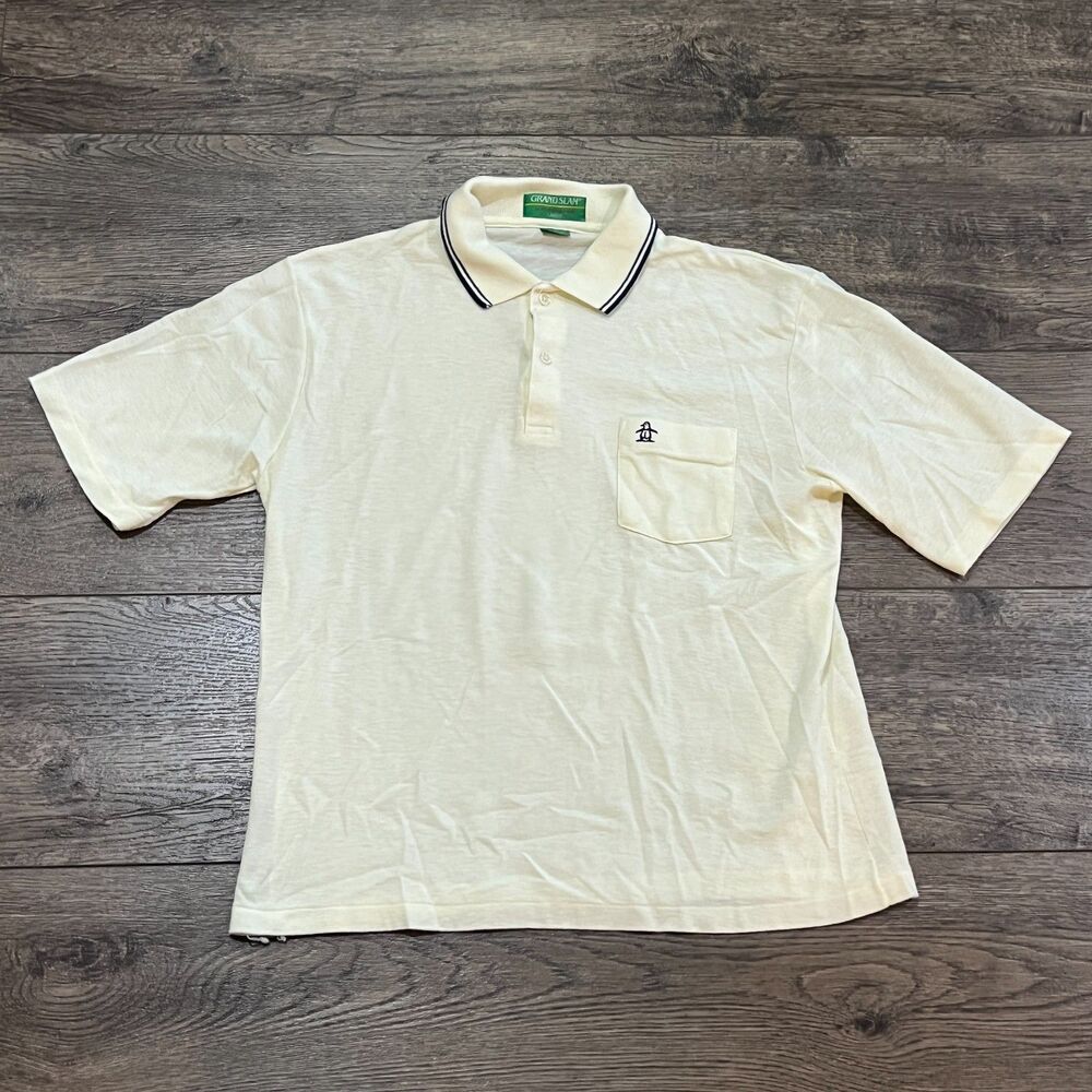 Vintage 80s Grand Slam by Munsingwear Polo Shirt USA Made White Penguin Large